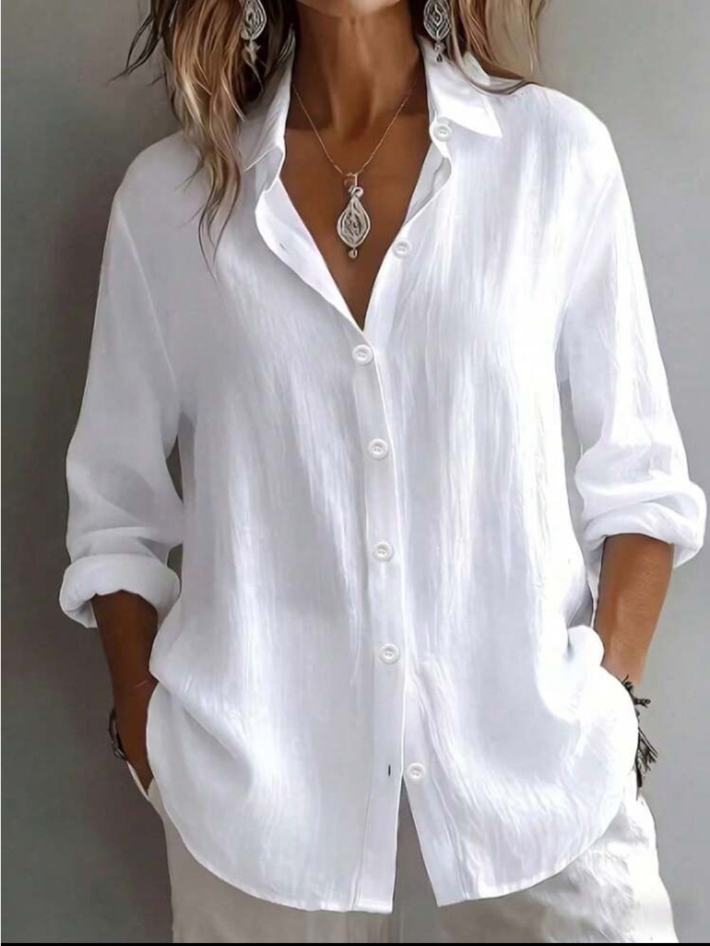 Classic White Front Button Down Up Shirt Top Blouse